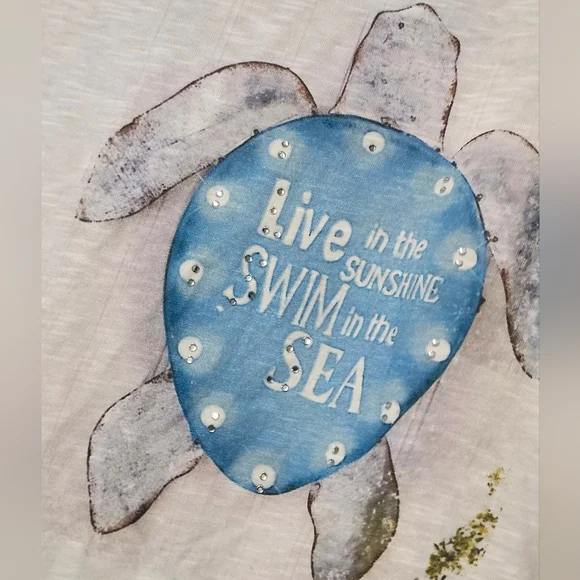 White Tank Top with Blue Turtle Design - Picture 2 of 5